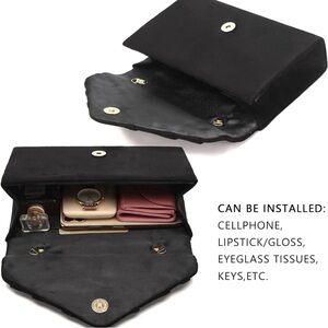 Gorgeous, Classy Black Suede Clutch Purse W/ Silver Chain NEW In Package Wedding